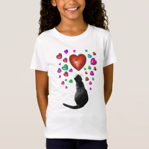 T-Shirt Chemise Coeurs Chat Noir