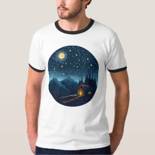 T-shirt Chemise Cozy Night Cabin Under Starry Sky