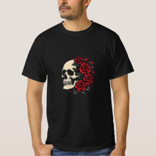 T-shirt Chemise crâne et Rose - Art gothique de la vie et 