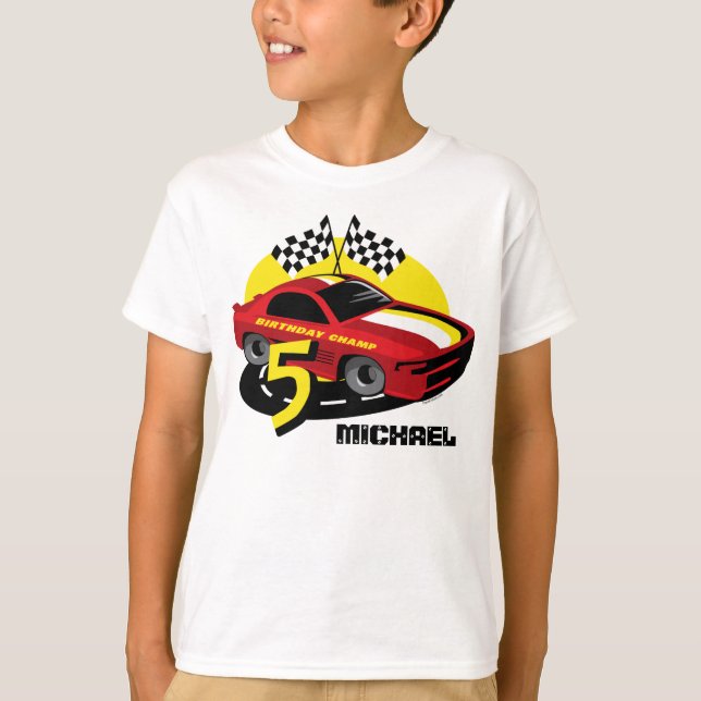T-shirt Chemise d'anniversaire de voiture de course 5ème (Devant)