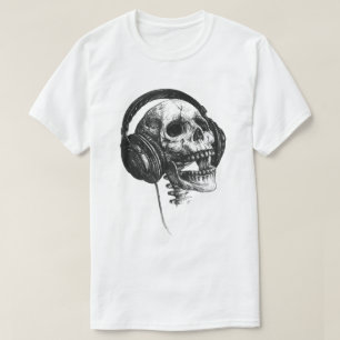 T-shirt Chemise d'art de musique rock avec crâne et casque