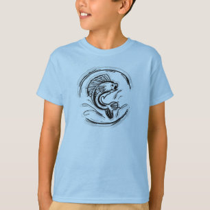 T-shirt Chemise d'art de pêche à l'encre pour garçons