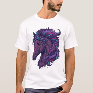 T-shirt Chemise d'art de tête de cheval colorée gravée vin
