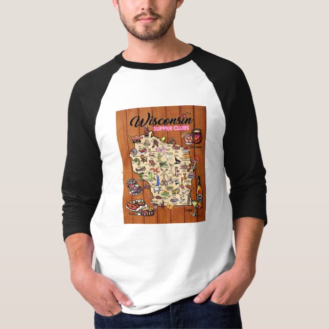 T-shirt Chemise de baseball - Carte du club de souper du W (Devant)