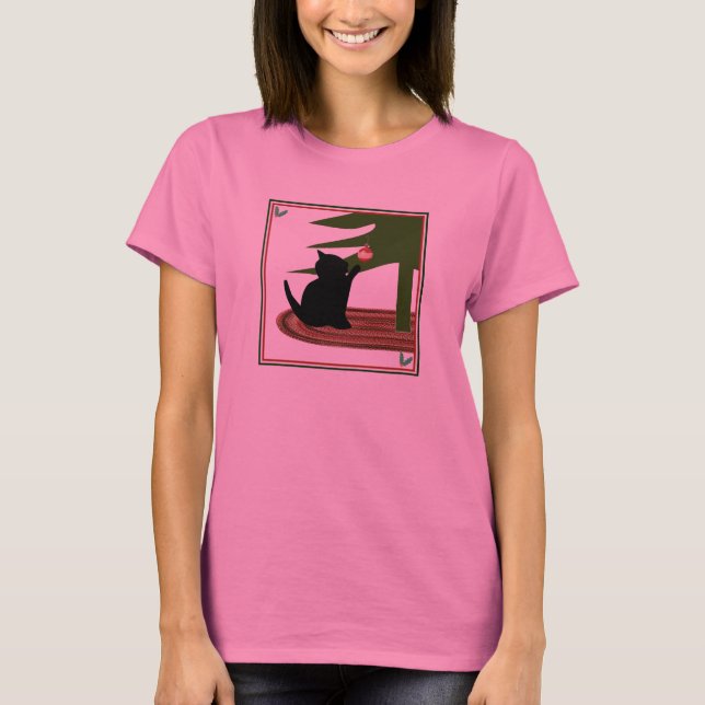 T-shirt Chemise de chat de Noël des longues femmes drôles (Devant)