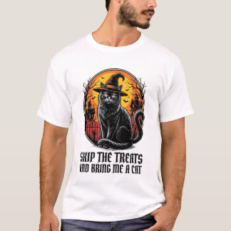 T-shirt Chemise de chat Halloween Gravure vintage effrayan