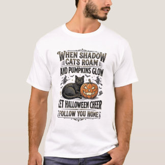 T-shirt Chemise de chat noir Halloween Gravure de citrouil