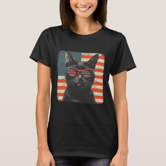 T-shirt Chemise de chat noir patriotique 4 juillet Femmes 