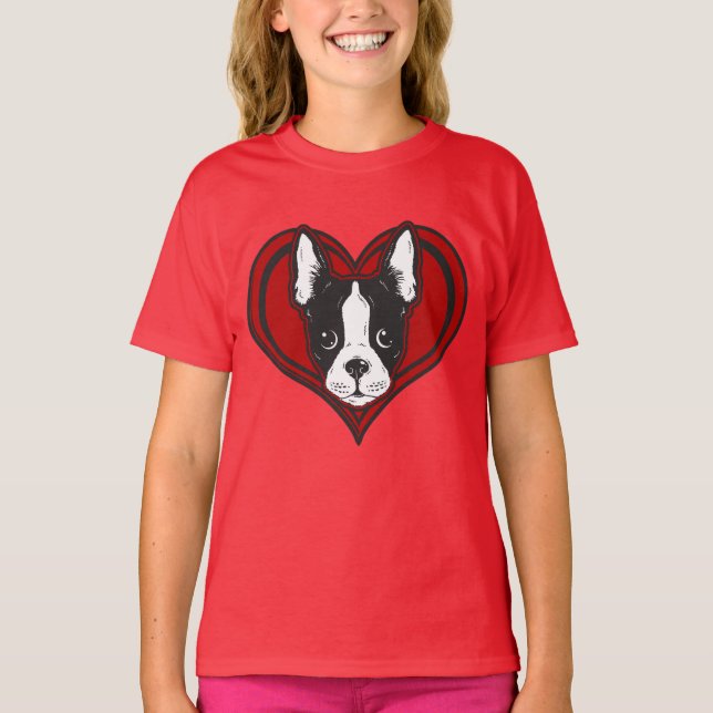 T-shirt Chemise de coeur de Boston Terrier de la fille (Devant)