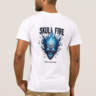 T-shirt Chemise de crâne Cyber-Flamme - Feu bleu 2025 Grun