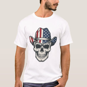 T-shirt Chemise de crâne de cowboy patriotique gravure vin