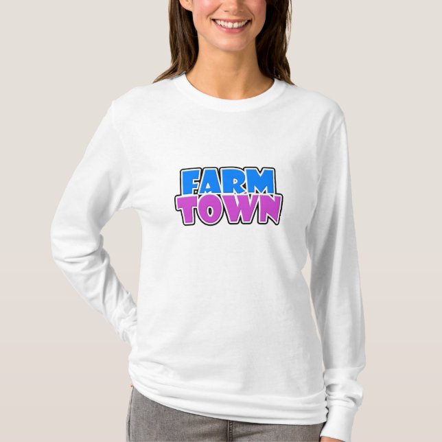 T-shirt Chemise de douille de ville de ferme longue (Devant)
