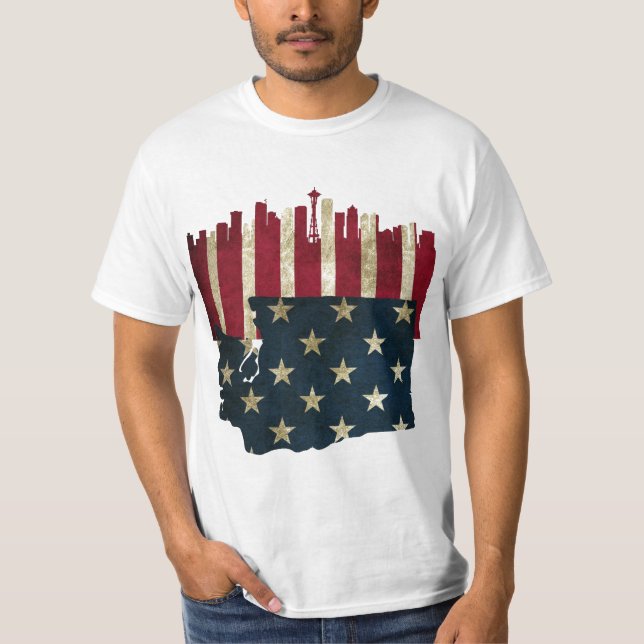T-shirt Chemise de drapeau d'horizon de Seattle, (Devant)