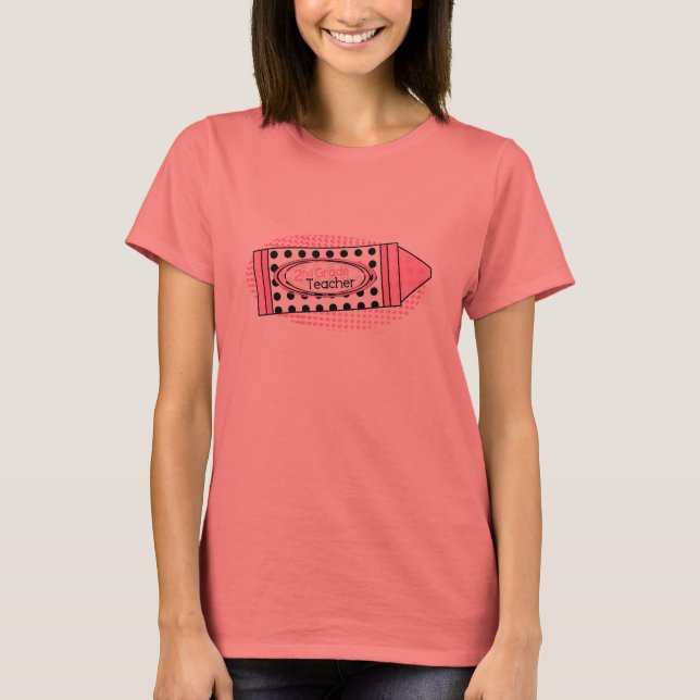 T-shirt Chemise de l'enseignant de 2e année - Polka rose D (Devant)