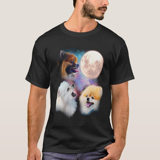 T-shirt Chemise de lune d'hurlement de Pomeranian - lune (Devant)