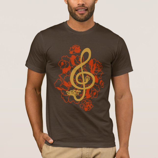 T-shirt Chemise de musique de pivoines de clef triple de (Devant)