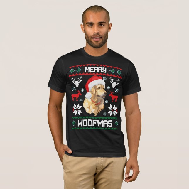 T-shirt Chemise de Noël de Woofmas de chien de golden (Devant entier)