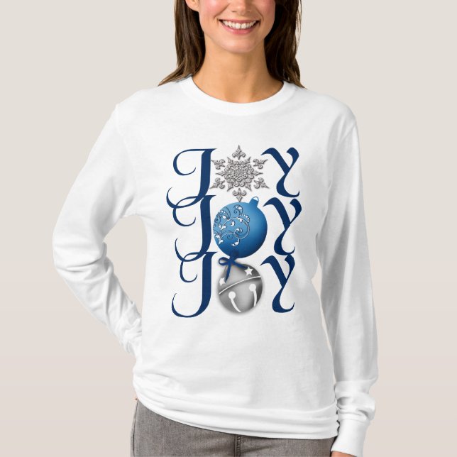 T-shirt Chemise de Noël en argent bleu (Devant)
