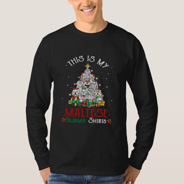 T-shirt Chemise de Noël en pyjama Funny Chien d'arbre malt (Devant)
