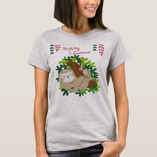 T-shirt Chemise de Noël | Joyeux Slothmas | (Devant)