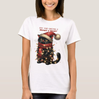 T-shirt Chemise de Noël Meowy et Chat Lumineux