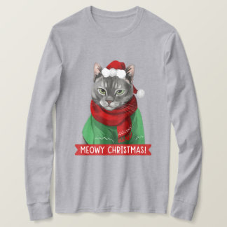 T-shirt Chemise de Noël Meowy, Maybelle le Tabby gris