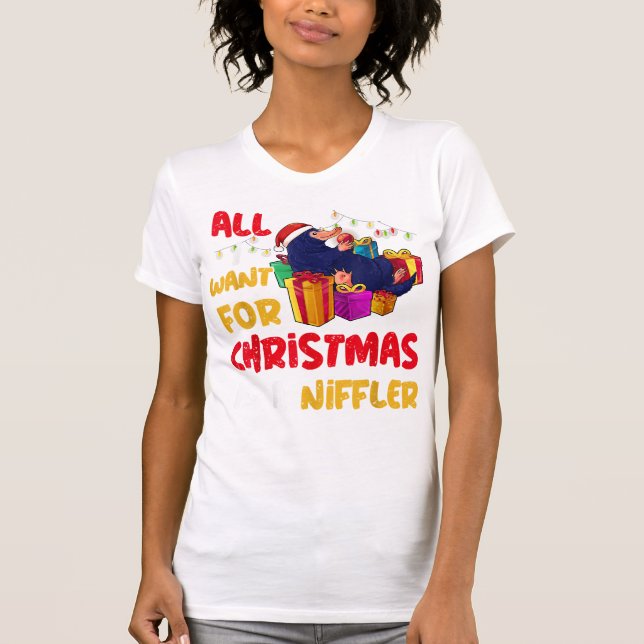T-shirt Chemise de Noël Niffler, Tout ce que je veux pour  (Devant)