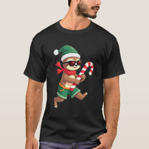 T-shirt Chemise de Noël Paresseux Elfe Menthe Bonbon Cane