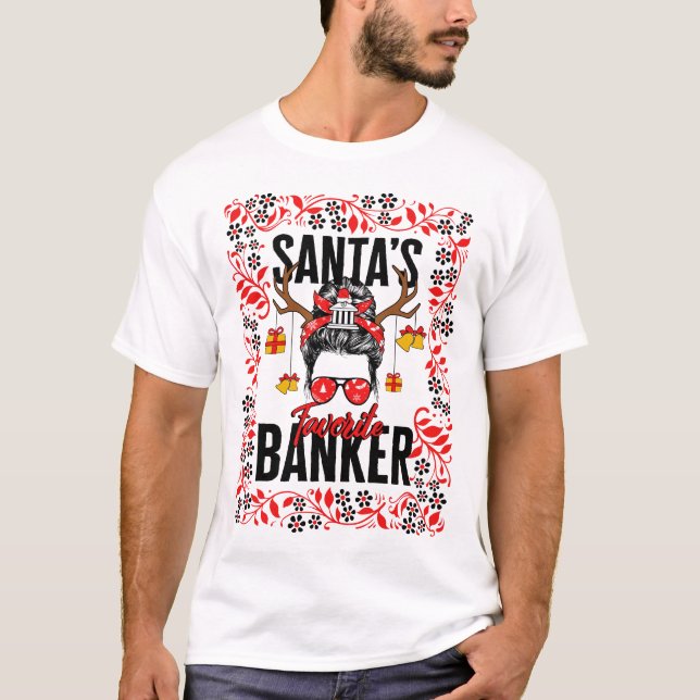 T-shirt Chemise de Noël, Père Noël Favori Banker Messy (Devant)