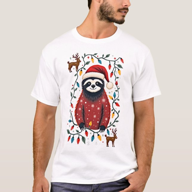 T-shirt Chemise de Noël pour cadeau d'amant de paresseux P (Devant)