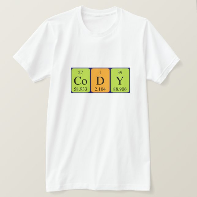 T-shirt Chemise de nom de table périodique Cody (Design devant)