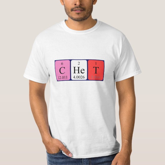 T-shirt Chemise de nom de table périodique de Chet (Devant)