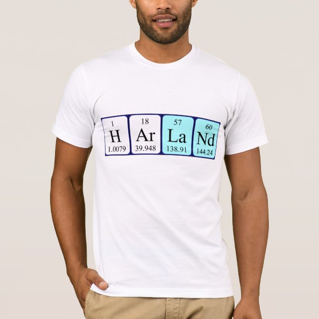 T-shirt Chemise de nom de table périodique de Harland (Devant)