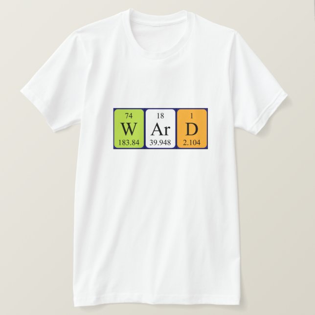 T-shirt Chemise de nom de table périodique du magasin (Design devant)