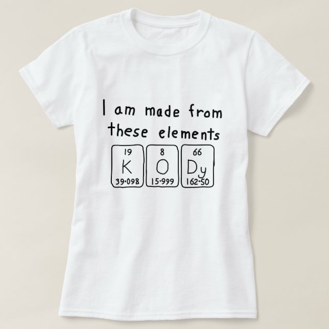 T-shirt Chemise de nom de table périodique Kody (Design devant)