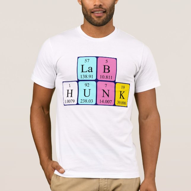 T-shirt Chemise de nom de table périodique Lab Hunk (Devant)
