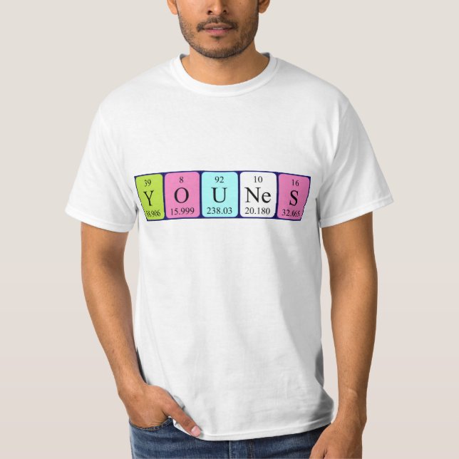 T-shirt Chemise de nom de table périodique Younes (Devant)