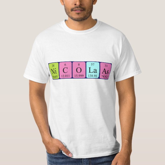 T-shirt Chemise de nom périodique de la table Nicolaas (Devant)