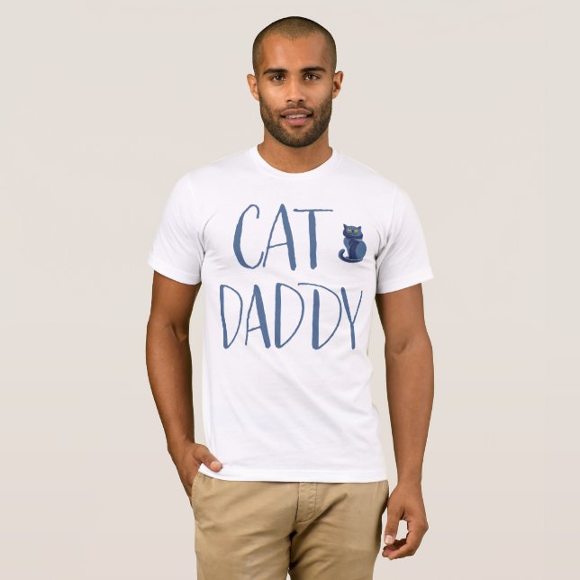 T-shirt Chemise de papa de chat blanc et bleu (Devant entier)