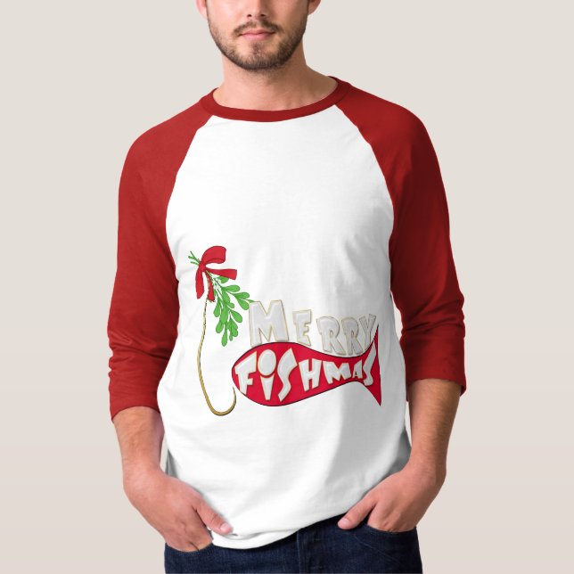 T-shirt Chemise de pêche de Noël amusante - Joyeux Fishmas (Devant)