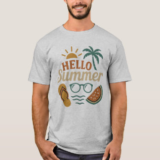 T-shirt Chemise de plage rétro Bonjour l'été | Palmier & E