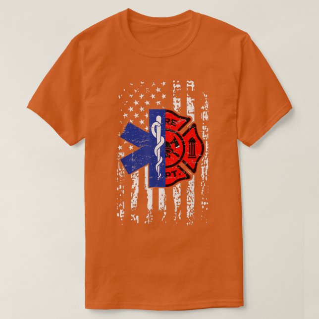 T-shirt Chemise de pompier EMT Pompier EMT American Fla (Design devant)