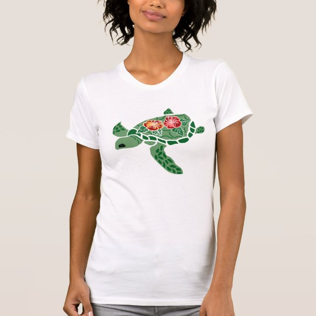 T-shirt Chemise de tortue de mer de fleur de ketmie (Devant)