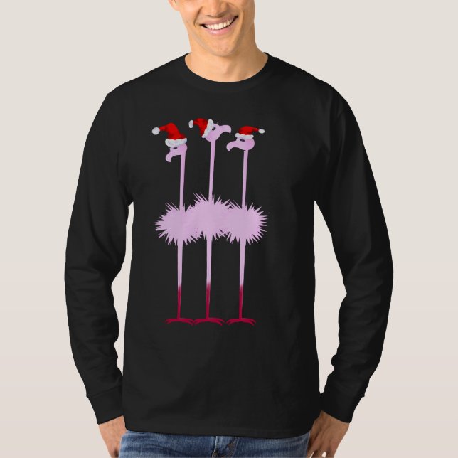 T-shirt Chemise de trois Flamants roses de Noël (Devant)