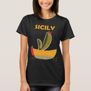 T-shirt Chemise de voyage rétro jaune bateau cactus Sicile