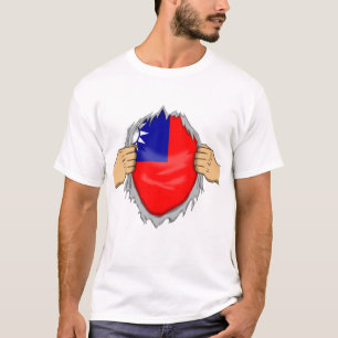T-shirt Chemise déchirée avec drapeau taïwanais à l'intéri