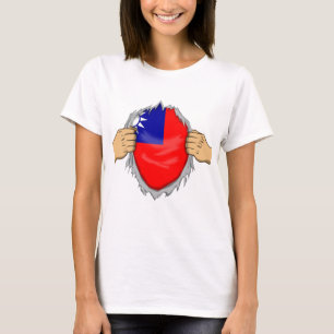 T-shirt Chemise déchirée avec drapeau taïwanais à l'intéri