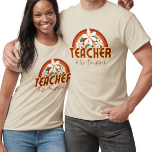 T-shirt Chemise d'enseignant rétro personnalisée avec nom