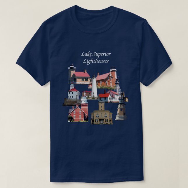 T-shirt Chemise des phares du lac Supérieur lettrage blanc (Design devant)