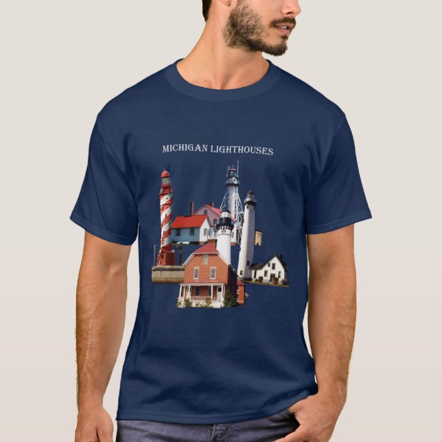 T-shirt Chemise des phares du Michigan foncé (Devant)